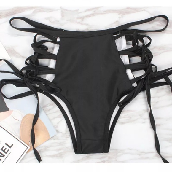 Yellow bikini swimsuit high waist monokini ties up - Picture 7 of 8